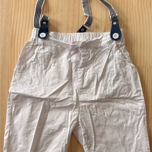White Kids Bottoms with Striped Suspenders